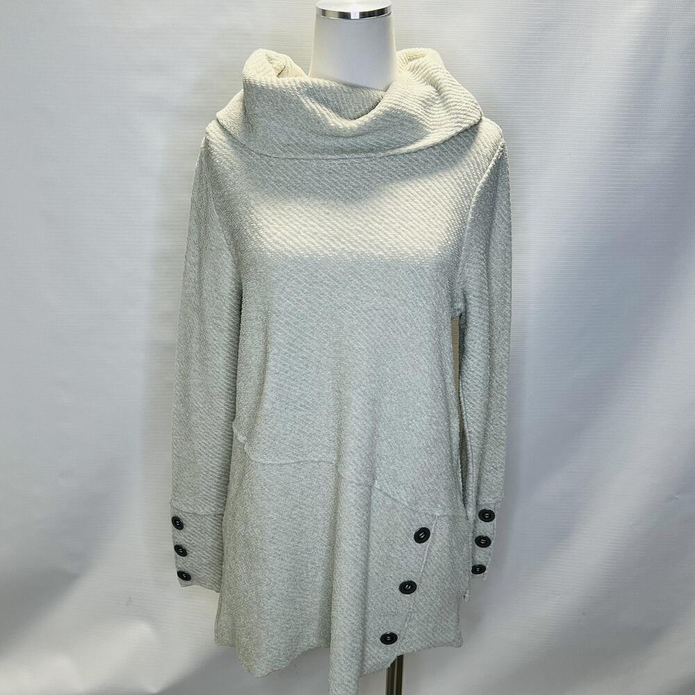 Soft Surroundings Sweater Womens Large Green Langley Cowl Neck Button Tunic New